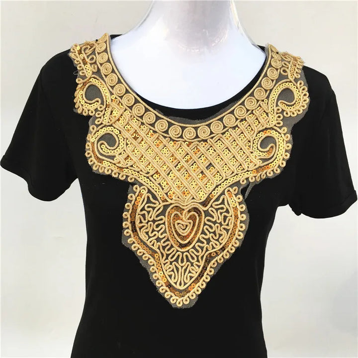 1pcs Gold collar Silver Craft Venise Sequins Floral Embroidered Applique Trim Decorated Lace Neckline Collars Sewing Accessories