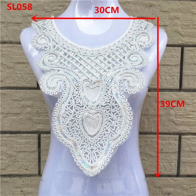 1pcs Gold collar Silver Craft Venise Sequins Floral Embroidered Applique Trim Decorated Lace Neckline Collars Sewing Accessories