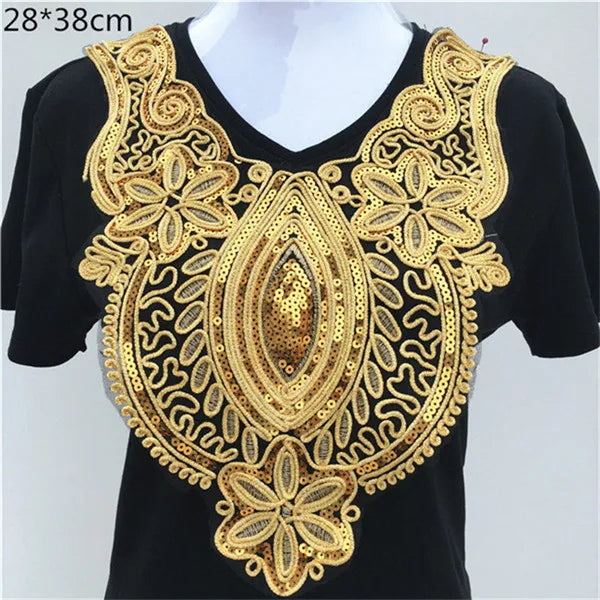 1pcs Gold collar Silver Craft Venise Sequins Floral Embroidered Applique Trim Decorated Lace Neckline Collars Sewing Accessories