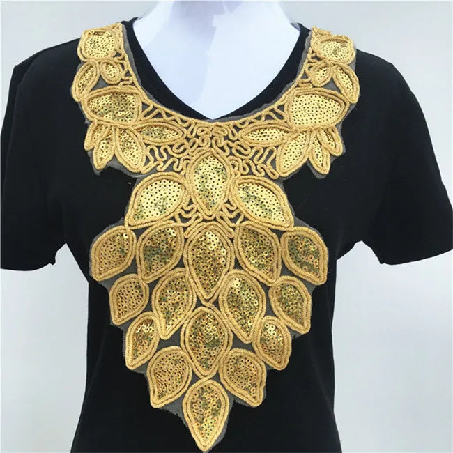 1pcs Gold collar Silver Craft Venise Sequins Floral Embroidered Applique Trim Decorated Lace Neckline Collars Sewing Accessories