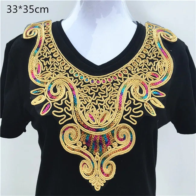 1pcs Gold collar Silver Craft Venise Sequins Floral Embroidered Applique Trim Decorated Lace Neckline Collars Sewing Accessories