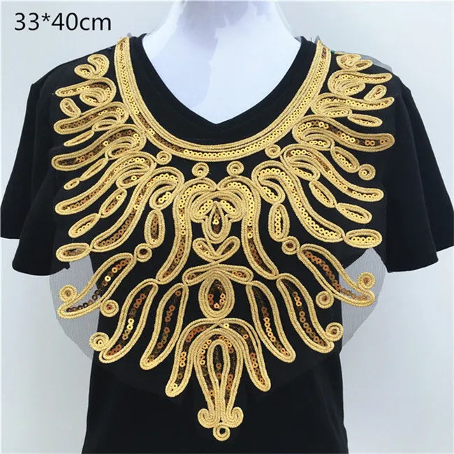 1pcs Gold collar Silver Craft Venise Sequins Floral Embroidered Applique Trim Decorated Lace Neckline Collars Sewing Accessories