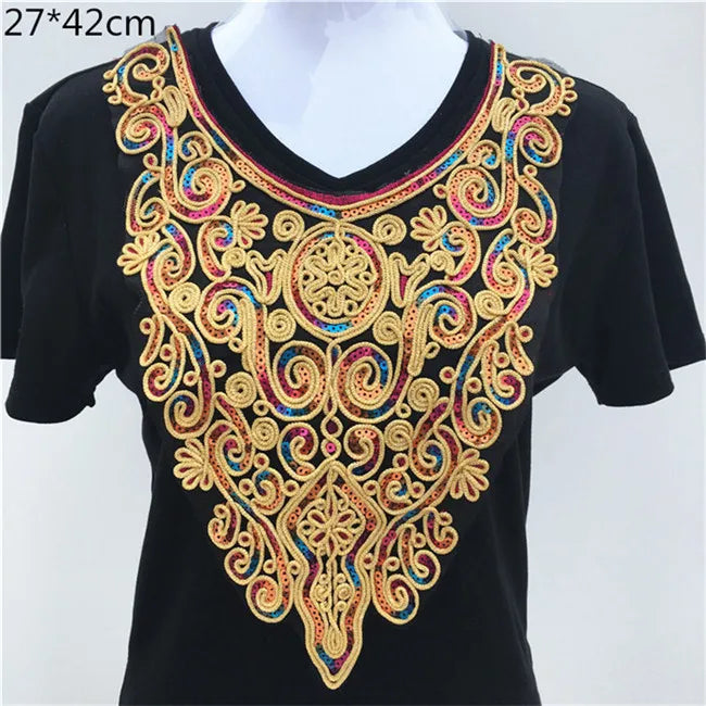 1pcs Gold collar Silver Craft Venise Sequins Floral Embroidered Applique Trim Decorated Lace Neckline Collars Sewing Accessories