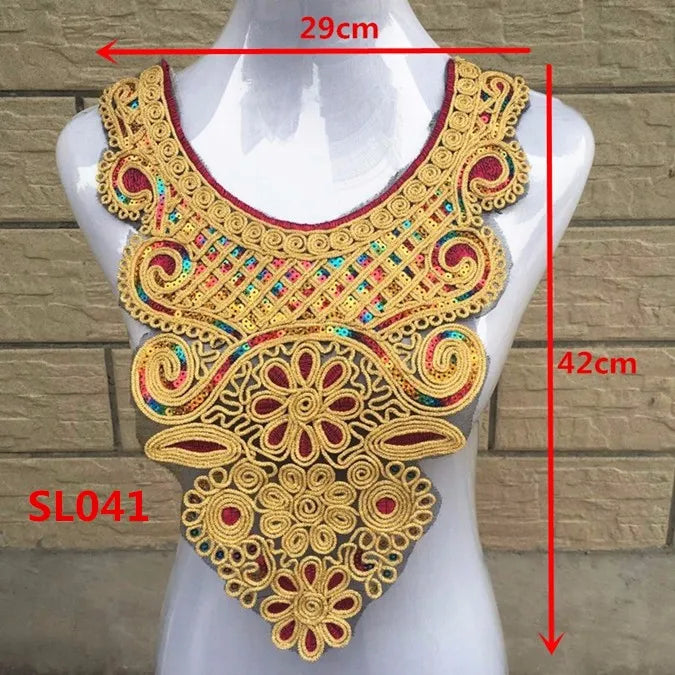 1pcs Gold collar Silver Craft Venise Sequins Floral Embroidered Applique Trim Decorated Lace Neckline Collars Sewing Accessories