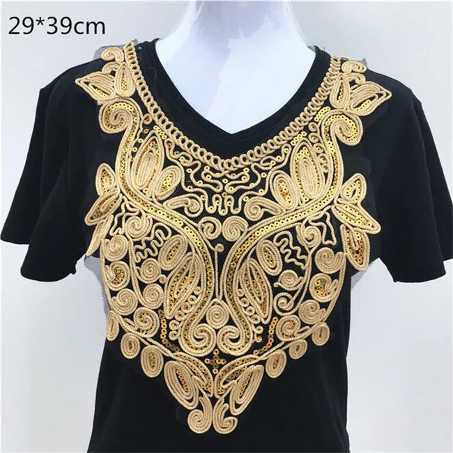 1pcs Gold collar Silver Craft Venise Sequins Floral Embroidered Applique Trim Decorated Lace Neckline Collars Sewing Accessories