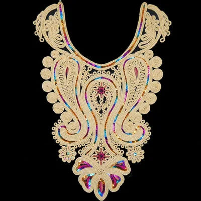 1pcs Gold collar Silver Craft Venise Sequins Floral Embroidered Applique Trim Decorated Lace Neckline Collars Sewing Accessories