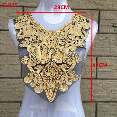 1pcs Gold collar Silver Craft Venise Sequins Floral Embroidered Applique Trim Decorated Lace Neckline Collars Sewing Accessories