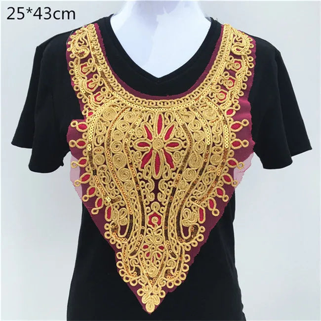 1pcs Gold collar Silver Craft Venise Sequins Floral Embroidered Applique Trim Decorated Lace Neckline Collars Sewing Accessories