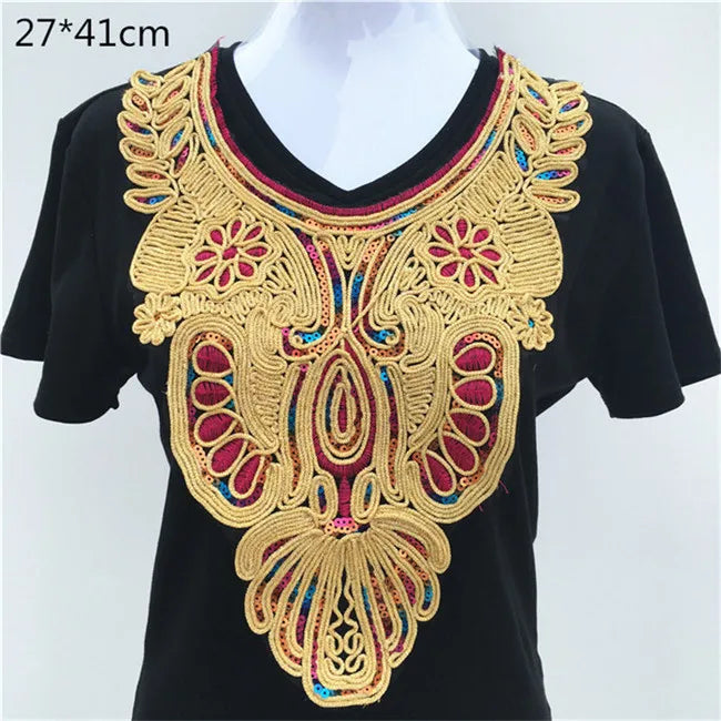 1pcs Gold collar Silver Craft Venise Sequins Floral Embroidered Applique Trim Decorated Lace Neckline Collars Sewing Accessories