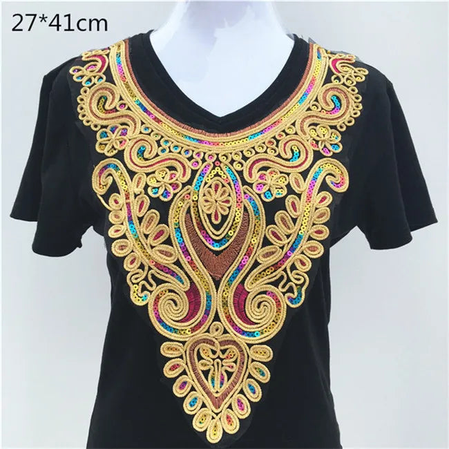 1pcs Gold collar Silver Craft Venise Sequins Floral Embroidered Applique Trim Decorated Lace Neckline Collars Sewing Accessories