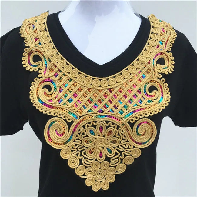 1pcs Gold collar Silver Craft Venise Sequins Floral Embroidered Applique Trim Decorated Lace Neckline Collars Sewing Accessories