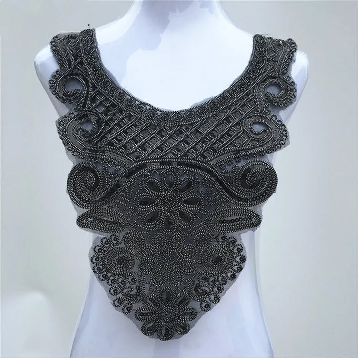 1pcs Gold collar Silver Craft Venise Sequins Floral Embroidered Applique Trim Decorated Lace Neckline Collars Sewing Accessories