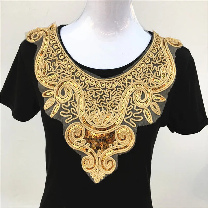 1pcs Gold collar Silver Craft Venise Sequins Floral Embroidered Applique Trim Decorated Lace Neckline Collars Sewing Accessories