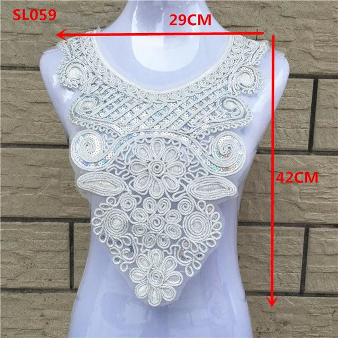 1pcs Gold collar Silver Craft Venise Sequins Floral Embroidered Applique Trim Decorated Lace Neckline Collars Sewing Accessories