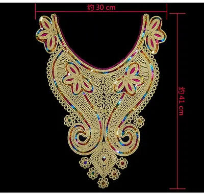 1pcs Gold collar Silver Craft Venise Sequins Floral Embroidered Applique Trim Decorated Lace Neckline Collars Sewing Accessories