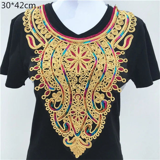 1pcs Gold collar Silver Craft Venise Sequins Floral Embroidered Applique Trim Decorated Lace Neckline Collars Sewing Accessories