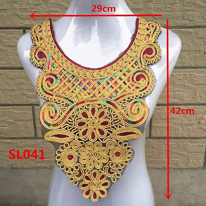 1pcs Gold collar Silver Craft Venise Sequins Floral Embroidered Applique Trim Decorated Lace Neckline Collars Sewing Accessories