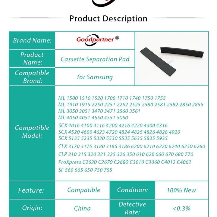 10X Separation Friction Sheet Pad for Samsung JC73-00140A JC97-01931A JC67-00605A JC63-01669A JC61-00580A JC61-03344A ML1710