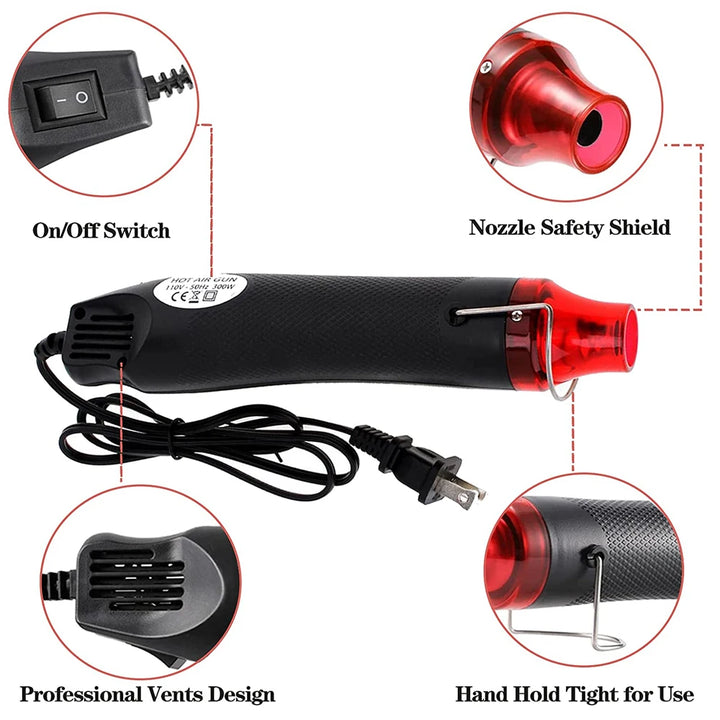 220V DIY Heat Gun Electric Power Tool Hot Air Gun 300W Temperature Gun with Supporting Seat Shrink Plastic DIY Craft Tool