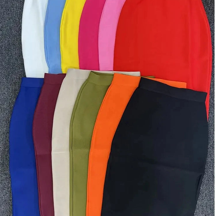 13 Colors Solid Nude XL XXL Sexy Summer Bodycon Party Bandage Skirt Women Blue Pink White Black Beige Red Pencil Skirt 60cm